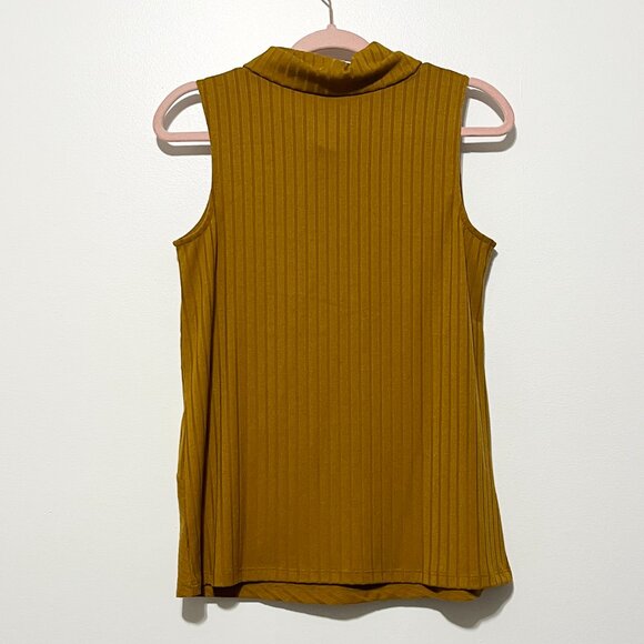 Loft Womens Sleeveless Sweater Size S Mustard Yellow Lagenlook Asymmetrical Cowl - Picture 2 of 6